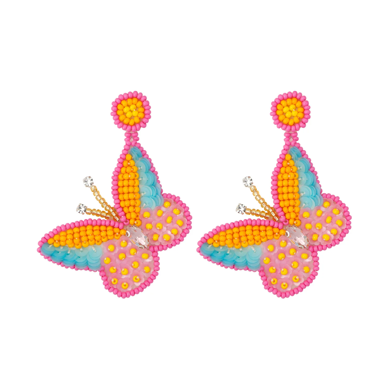

Butterfly Beaded Earrings - Boho Butterfly Embellished Beaded Sequins Earrings Spring Statement Jewelry & Seed Bead Accessories