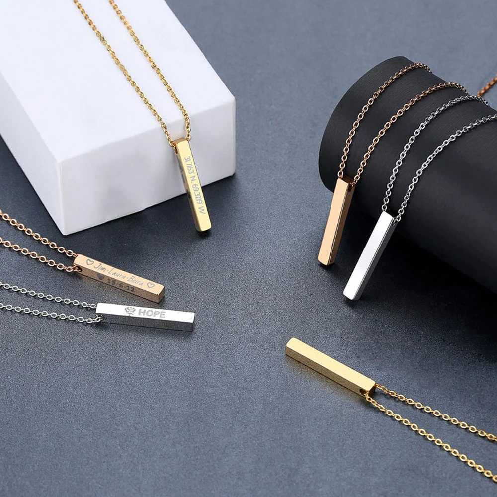 

New Personalized Women Rectangular Necklace Custom Name Letter Dimensional Pendant Stainless Steel Necklace Hip Hop Jewelry Gift