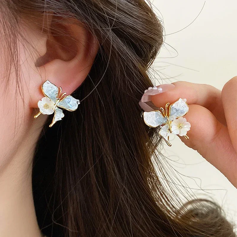 14-каратное золото с настоящим покрытием серьги кристаллами и цветами-бабочками