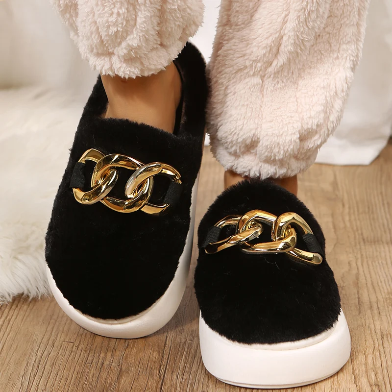 2023 New Arrivals Platform Slippers Girls Korean Version Style Winter Warm Plush Faux Fur Slides Women's Indoor Home Slippers