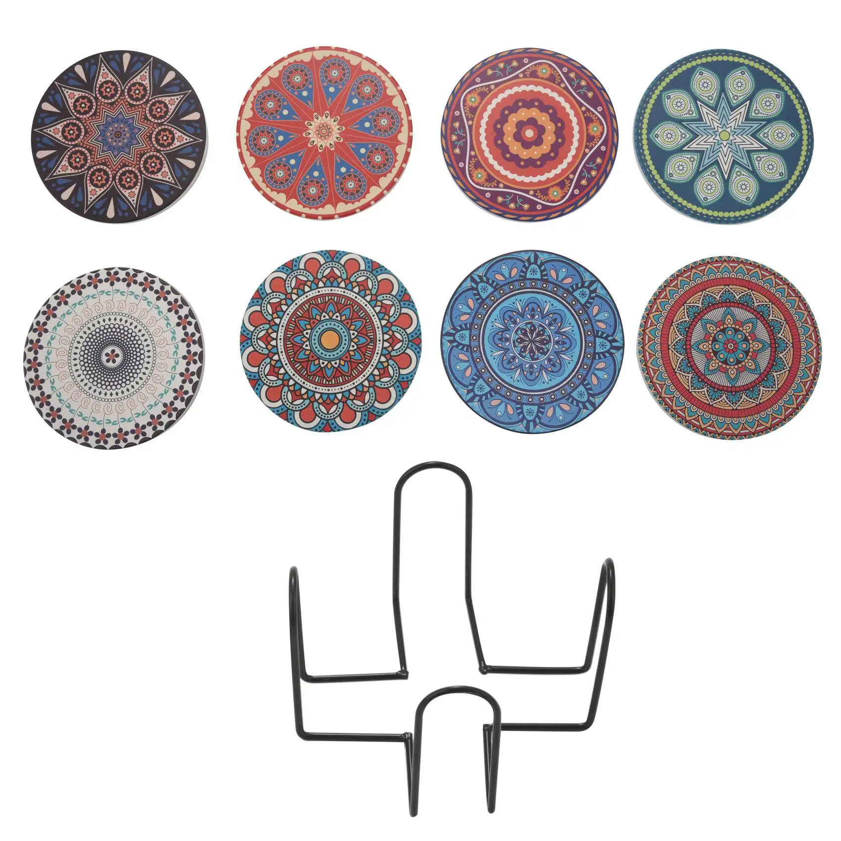 

Coasters for Drinks Set of 8 Absorbent Stone Coasters for Wooden Table Mandala Ceramic Coasters with Cork Base