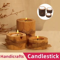 3pcs candlestick zen handmade pine handicrafts creative succulent flower pot wooden home decoration candle holder ornaments