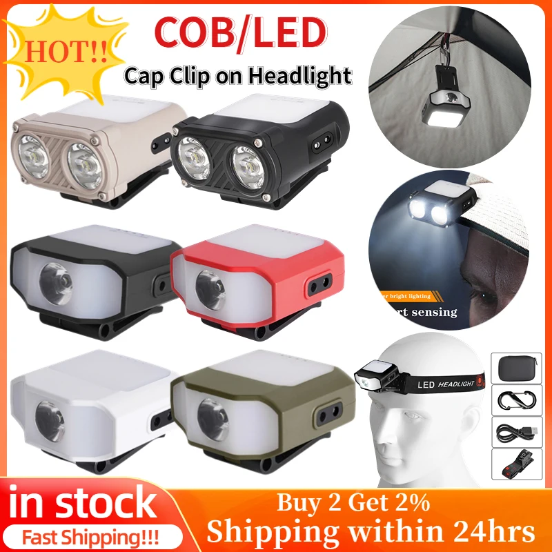 

Portable LED Fishing Headlamp Mini Smart Sensor Cap Clip Light USB Rechargeable Outdoor Camping Headlight Emergency COB Lamps