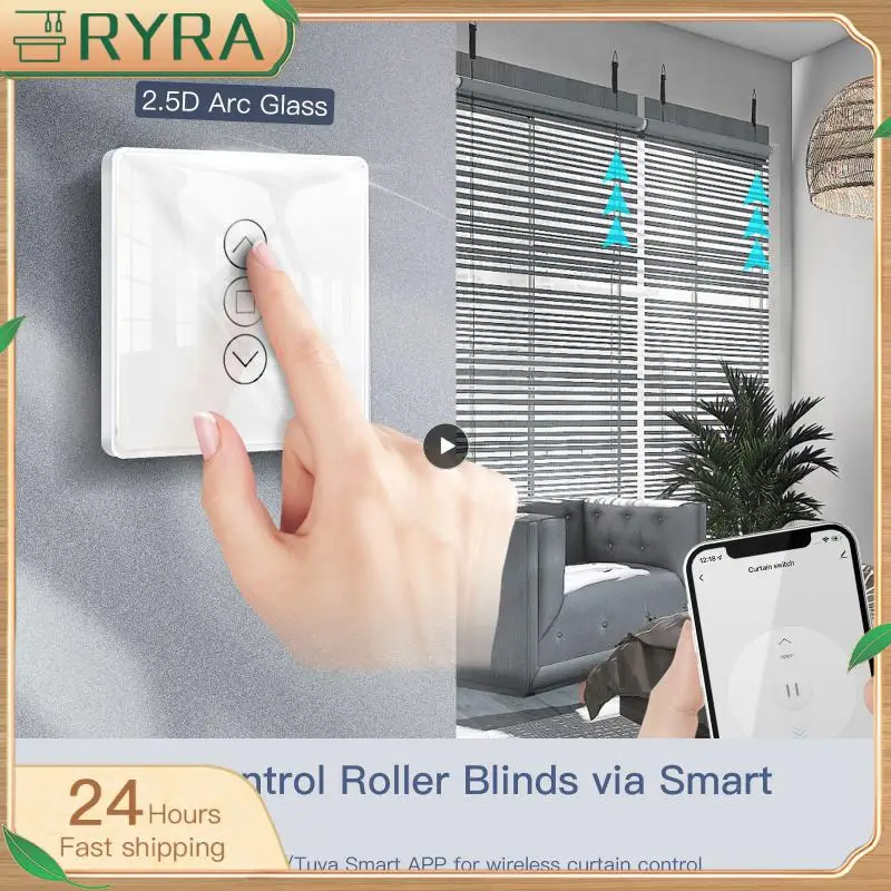 

1~8PCS WiFi RF433 Smart 2.5D Arc Glass Touch Curtain Switch for Roller Blinds Shutters Smart Life/Tuya APP Works Alexa Google