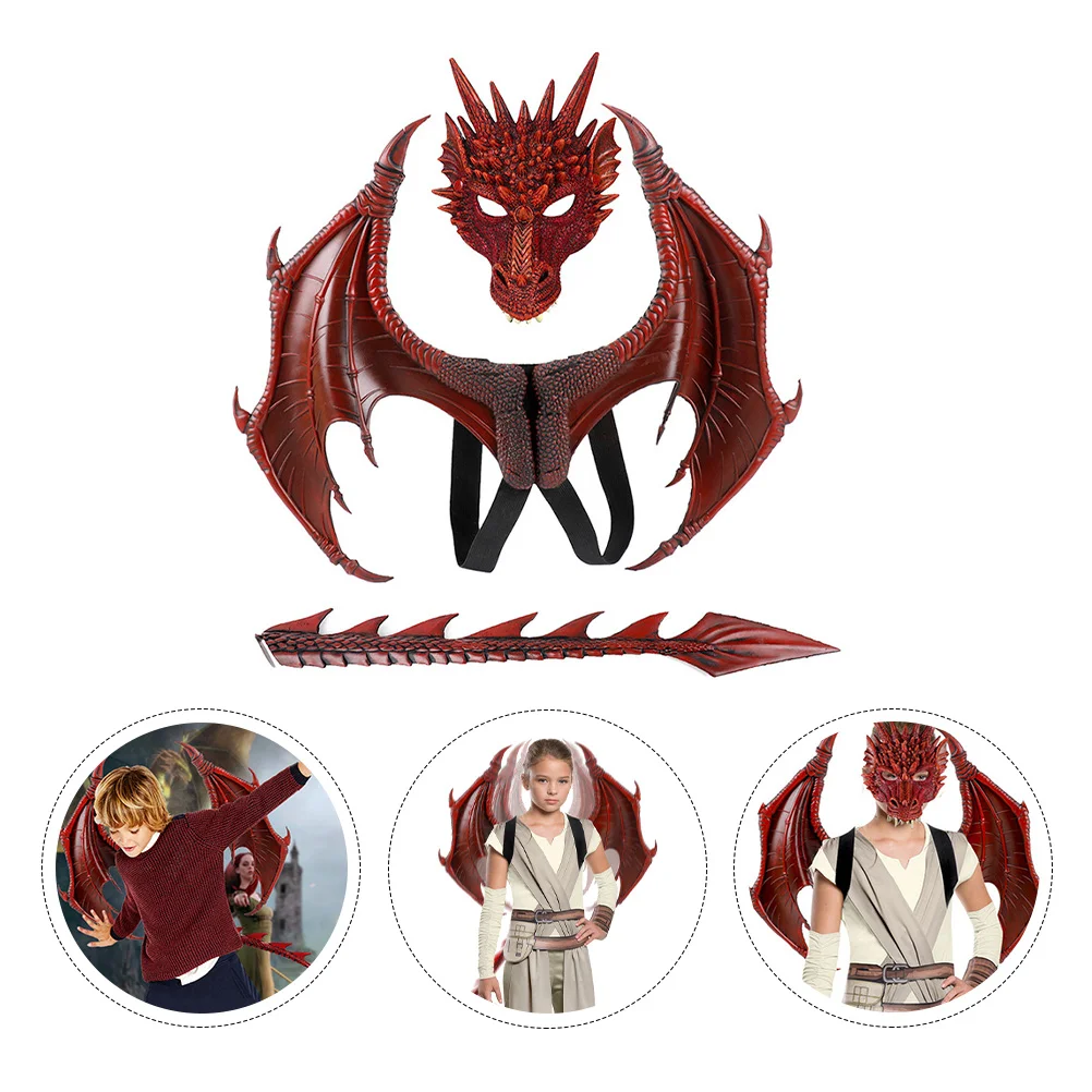 

1 Set of Halloween Festival Costume Cosplay Party Props Red (Mask Wing Tail)