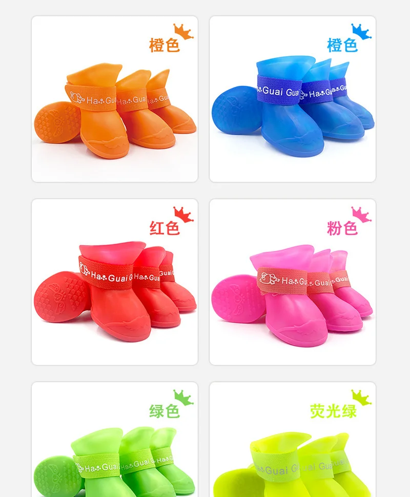 Pet rain shoes dog cat anti-slip rubber boot dogs cats foot cover puppy waterproof socks small medium dogs protect the paw images - 6