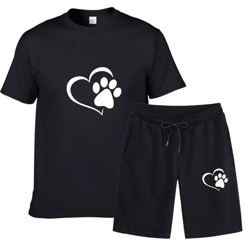 

Fashion Womens T-shirt Suits Caring Cat Paw Print Casual Cotton Short Sleeve Tracksuits Two-piece Set Female Clothing