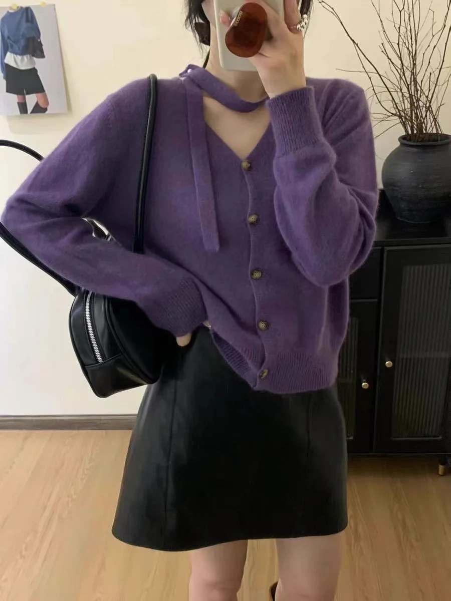 Женский вязаный кардиган белый укороченный свитер уличная одежда Y2k осень 2024