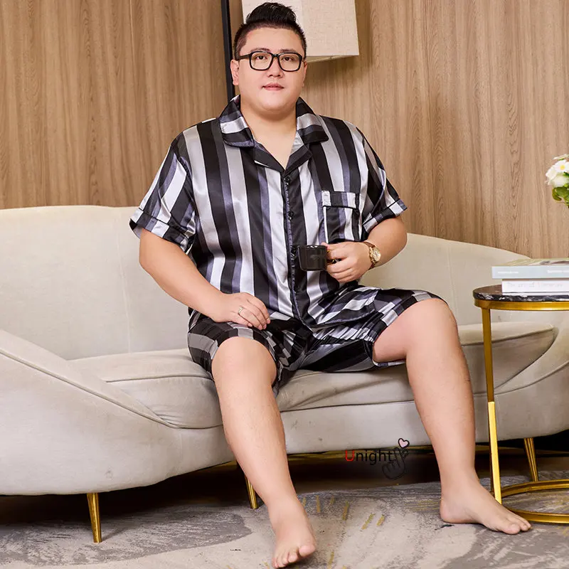 Summer Men's Pajamas Sets Silk Short sleeved Sleepwear Ice Silk Plus Size 7XL Pajama set Home Clothing Pyjamas Suit Home Wear