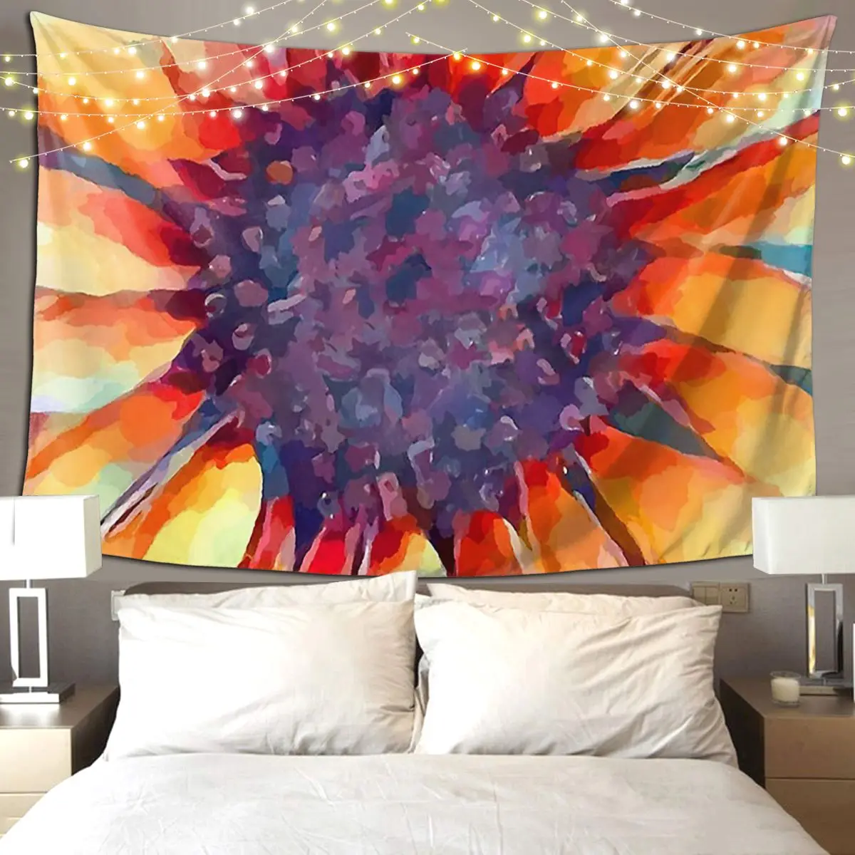 

Гобелен с подсолнухами акварелью, настенный комнатный декор в стиле хиппи, для гостиной, спальни