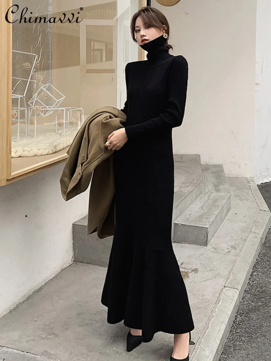 

Autumn and Winter Long Base Sweater Dress Turtleneck Slim Fit Ruffled Slim Fit Inner Wear Temperament Knitted Fishtail Dresses