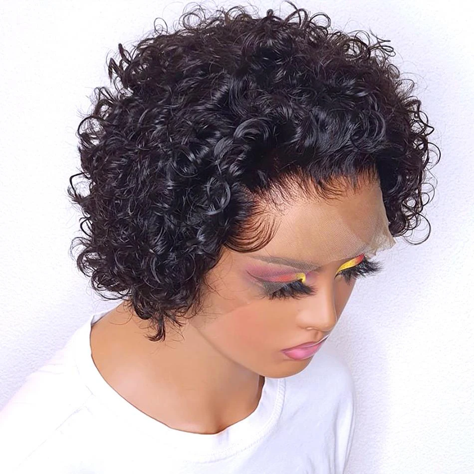 

Pixie Cut Wig Curly Short Wigs Human Hair 13x1 Lace Front Transparent Lace Wigs For Women Human Hair 180% Density Malaysian Hair