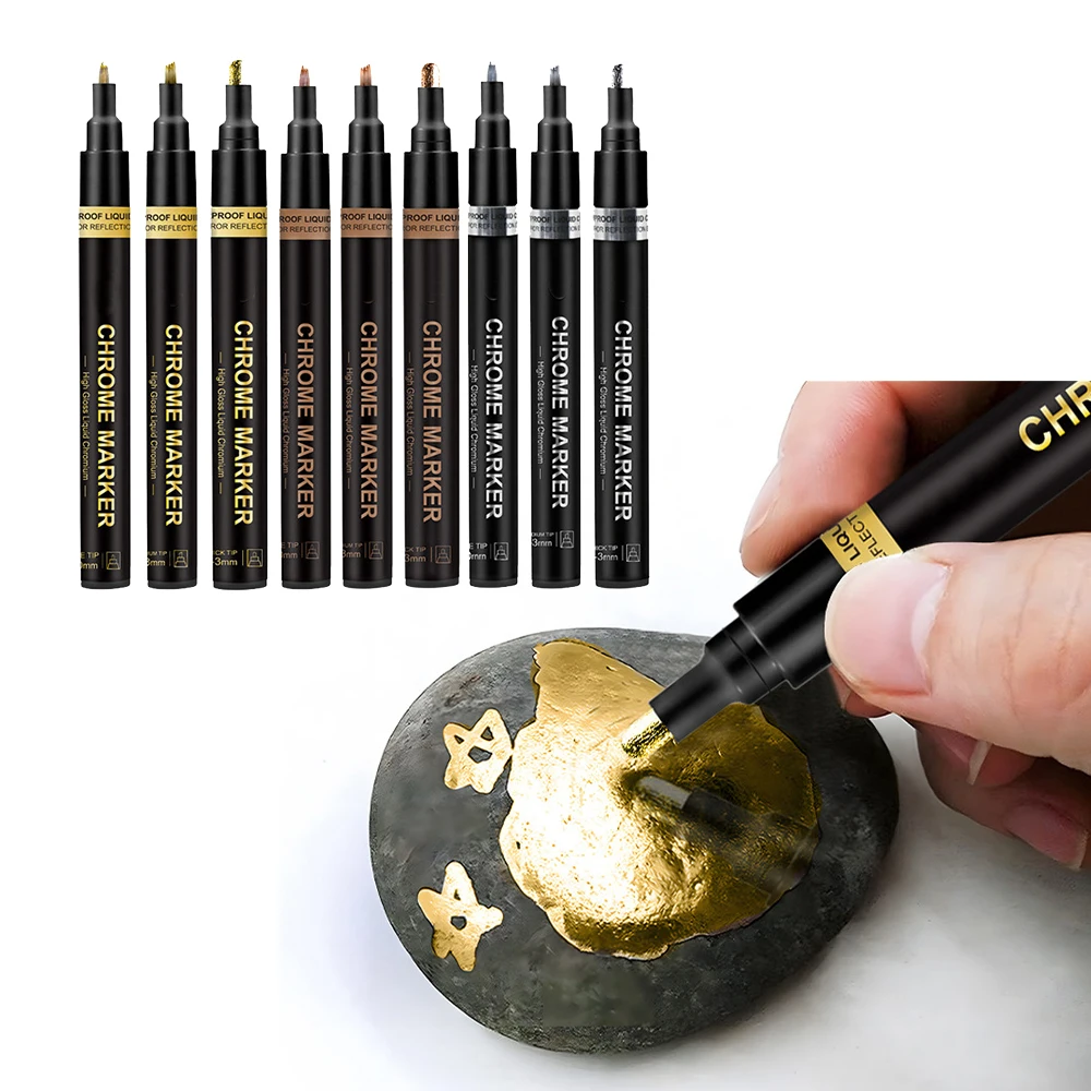 

1 X Reflective Paint Pen Silver Gold Copper Marker Pen Waterproof Ink Crude Nib Mirror Metal Effect Paint Craftwork Pens 3 Color
