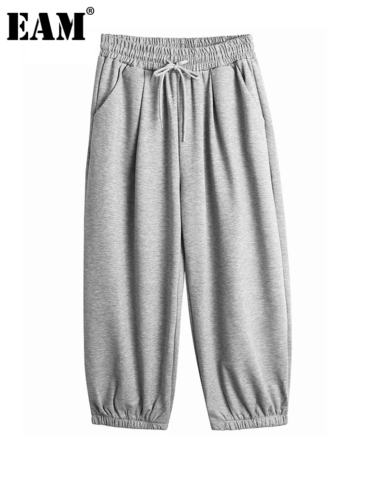 

[EAM] High Elastic Waist Gray Brief Long Harem Trousers New Loose Fit Pants Women Fashion Tide Spring Autumn 2022 1DE4994
