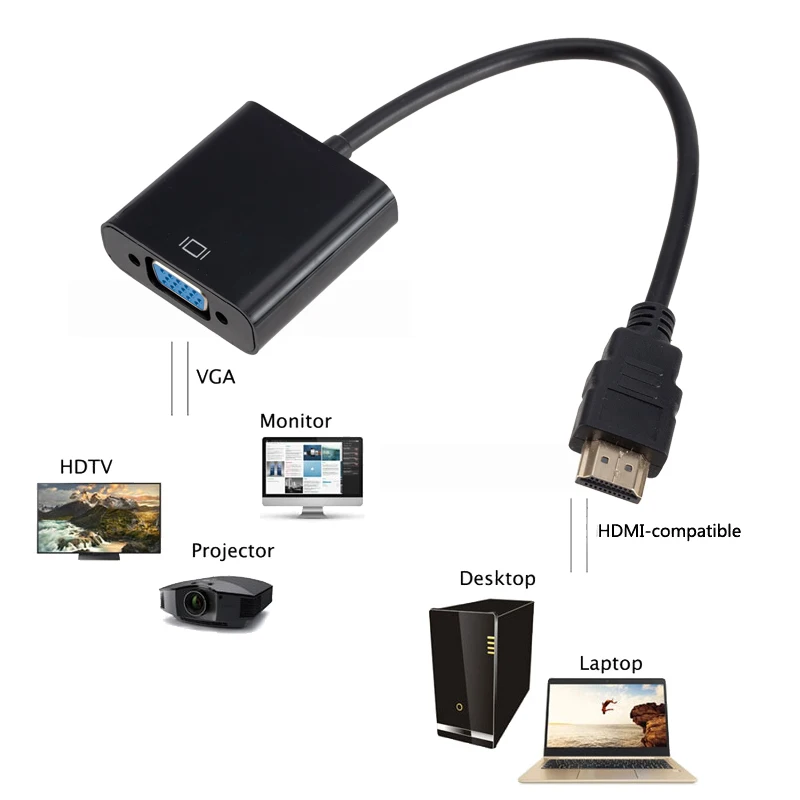 10 шт. 1080P HDMI-совместимый к VGA Кабель преобразователь HD папа мама адаптер цифровой