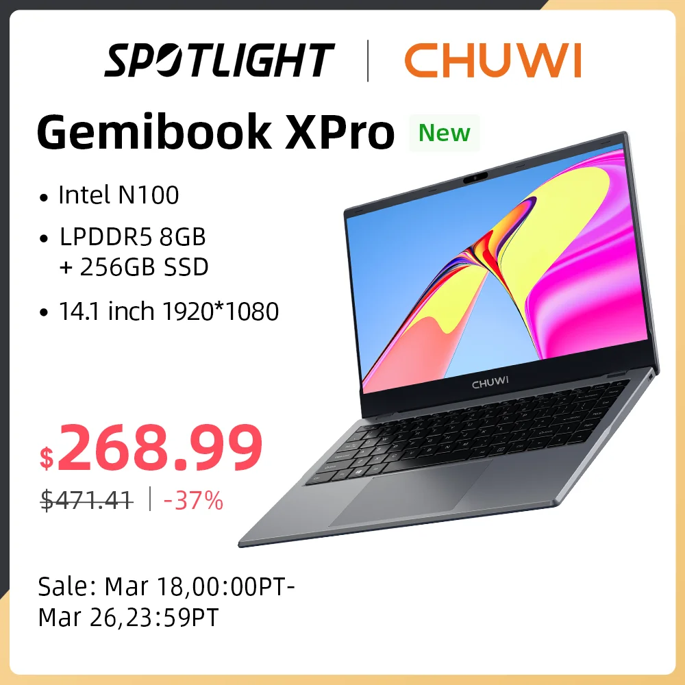 Ноутбук CHUWI GemiBook XPro, 14,1 дюйма, UHD экран, Intel N100, 8 ГБ ОЗУ, 256 Гб SSD, четырехъядерный процессор, Windows 11, Wi-Fi, AX101 - купить по выгодной цене - Апрельский топ товаров с Али