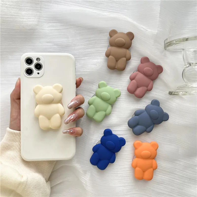 

2PCS Solid 3D Bear Phone Stand Grip Universal Silicone Bear Foldable Bracket Mobile Phone Ring Bracket Phone Holder For iphone