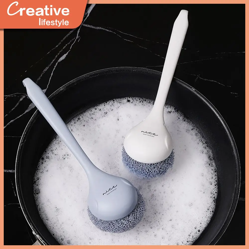 

Household High Quality Dishwashing Brush Long Handle Bowl Pan Brush Polyester Ball Portable Pot Brush Kitchen Accessories 2023
