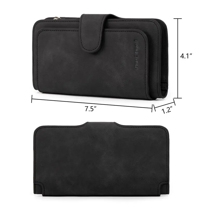 RFID Wallets Women's Fashion PU Leather Trifold Clutch Long Ladies（black)