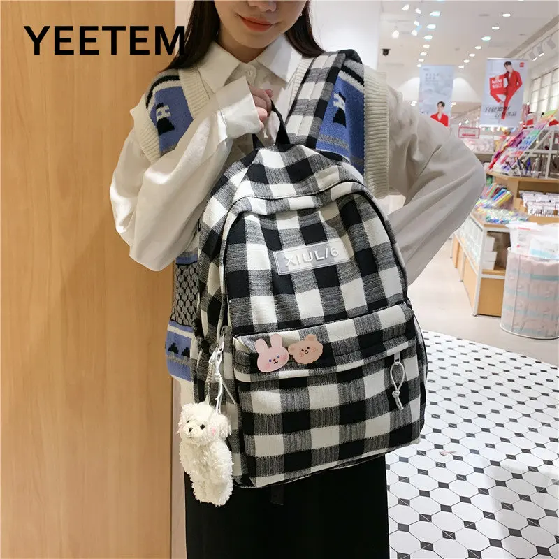 

Literary Lattice Schoolbag Schoolgirl Japanese Campus High Capacity Cute Cartoon High School College Students Canvas Backpack