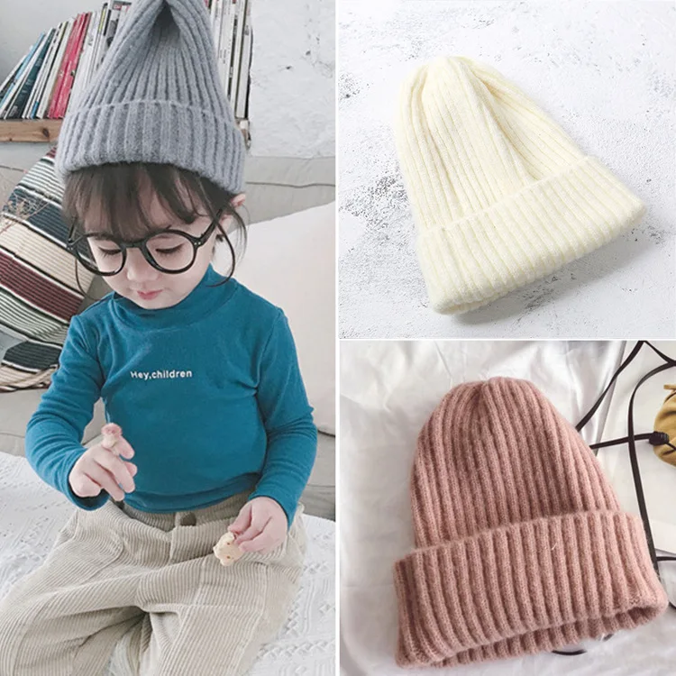

Kids Winter Hat Toddler Knitted Warm Cap Soft Cotton Acrylic Children Snow Autumn Winter Bonnet Baby Girls Boys Freeshipping