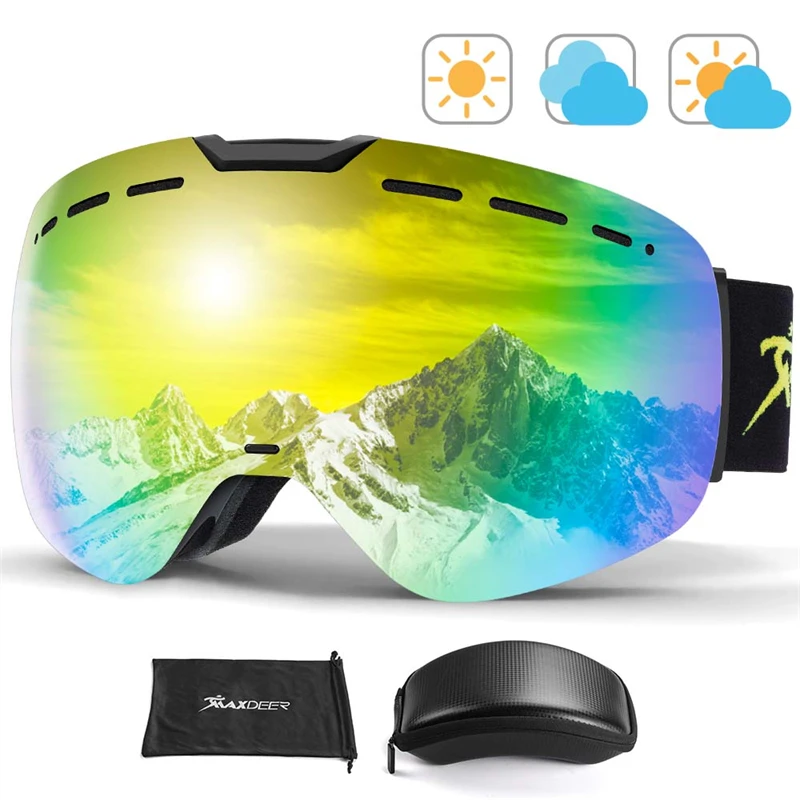 MAXDEER Ski Snowboard Goggles Magnetic Double Layer Lens Skiing Glasses Men Women Snow Eyewear Goggles Anti-fog UV400 Protection