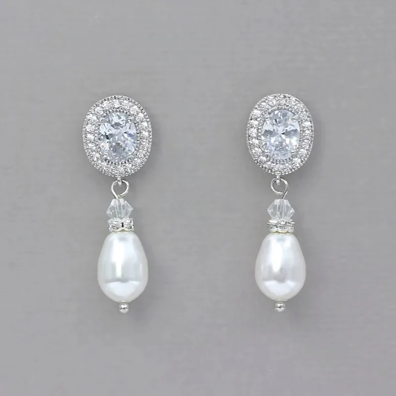 

Luxury Metal Oval Moissanite Hook Dangle Earrings Fashion Imitation Pearl Pendant Women Engagement Wedding Jewelry