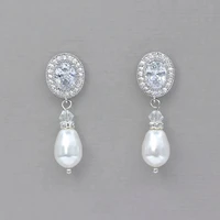 luxury metal oval moissanite hook dangle earrings fashion imitation pearl pendant women engagement wedding jewelry