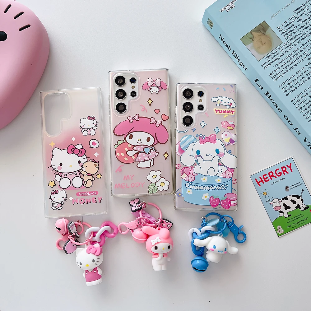 Sanrio Hello kitty melody Cinnamoroll 3D кукла орнамент с брелоком чехол для телефона Samsung Galaxy S22 S23 Plus UItra чехол