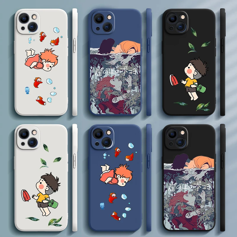 

Goldfish on the cliff in anime For Apple iPhone 13 12 11 Pro Max mini XS XR X 8 7 6 Plus Liquid Rope Phone Case Capa Cover