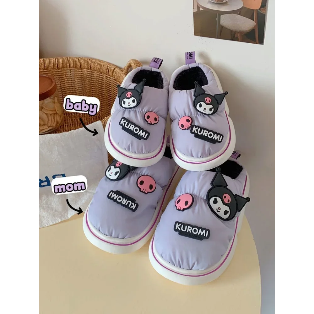 

Miniso Sanrio Cute Kuromi Cotton Slippers Female Parent-Child Fashion Home Warm Soft Bottom Confinement Shoes soft cartoon