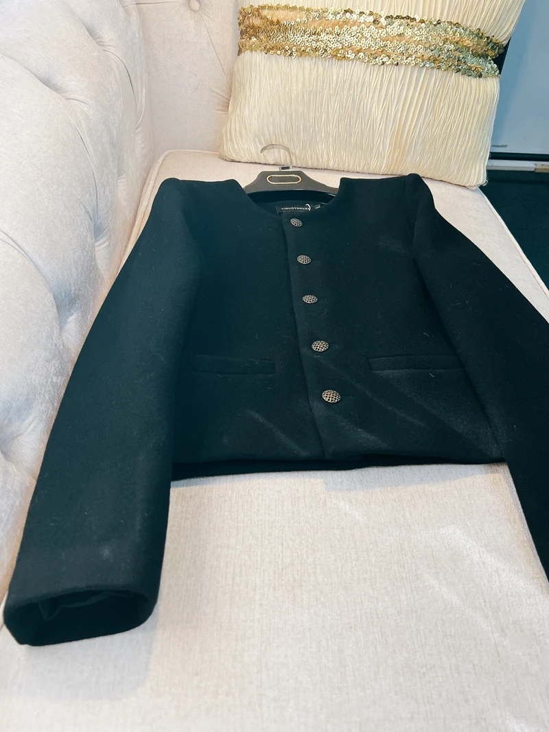 YINUOYAHUAN женское черное шерстяное пальто 2024 зимняя женская элегантная верхняя