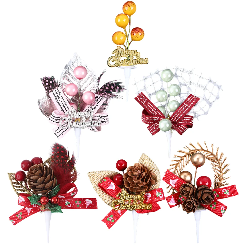 

6pcs Fruit Picks Christmas Party Decorations Christmas Holly Berry Picks Cupcake Supplies Pick Artificial Berry Stems