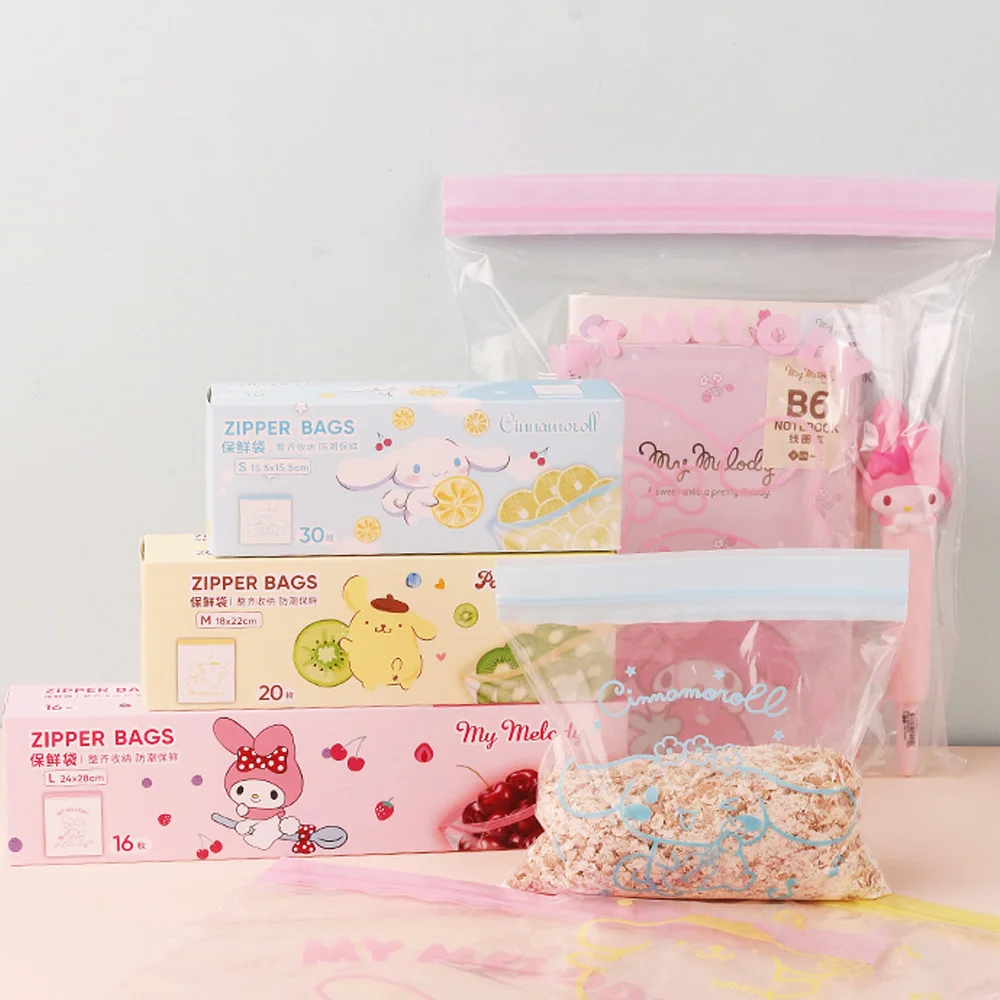 

Sanrioed пакет с узором из мультфильмов, пакет с застежкой-молнией My Melody Cinnamoroll, пакет с застежкой-молнией для пищевых продуктов, подходит для ку...
