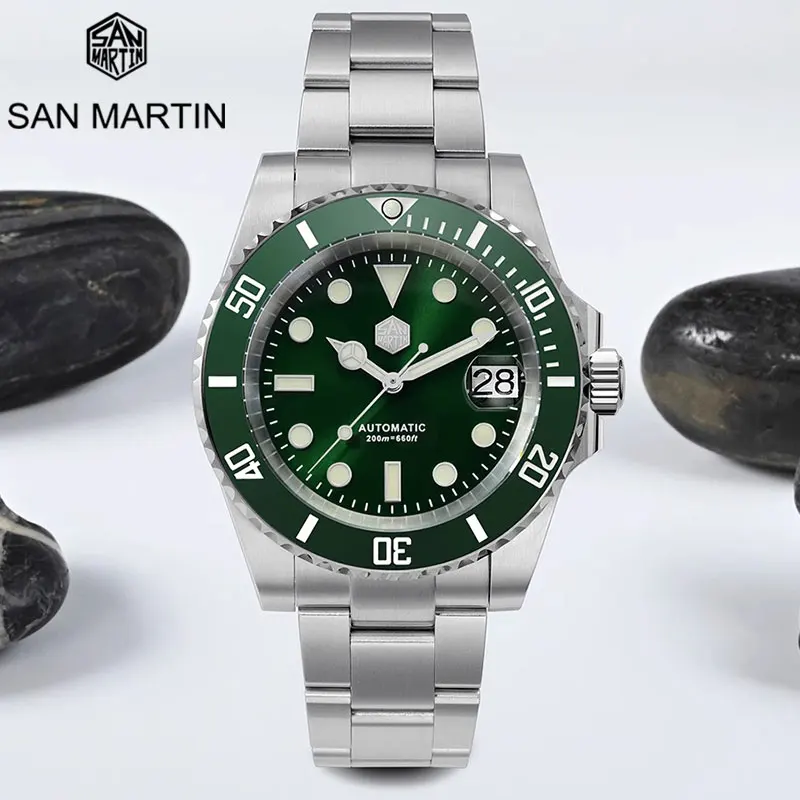 

Мужские часы San Martin 40,5 мм с сапфировым стеклом, водостойкие, 20 бар