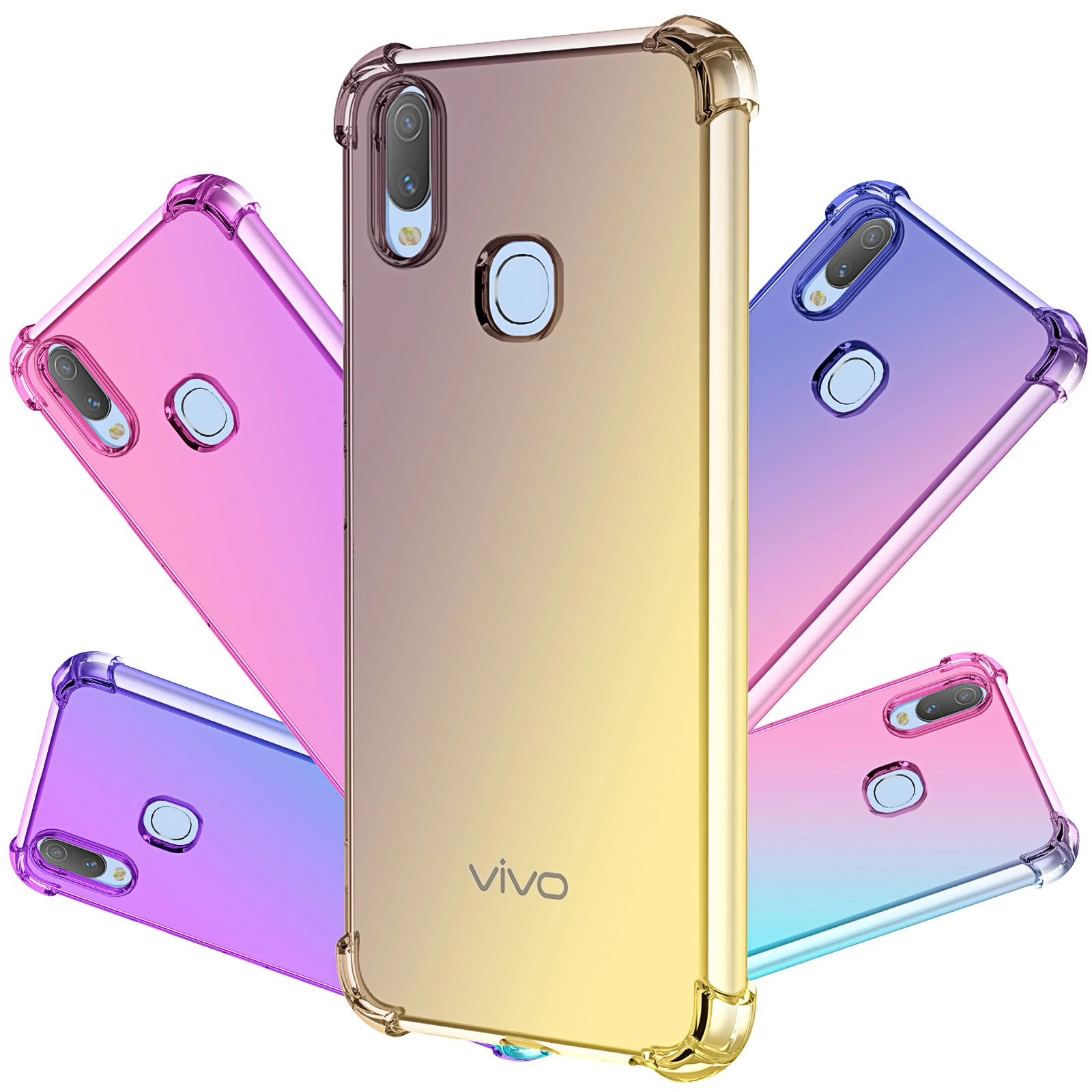 

For VIVO Y17 Y15 Y12 Y3 Y3S Y11 Y11S iQOO U3X Phone Case,Luxury Hybrid Cute Gradient TPU Bumper Shock Absorption Flexible Cover