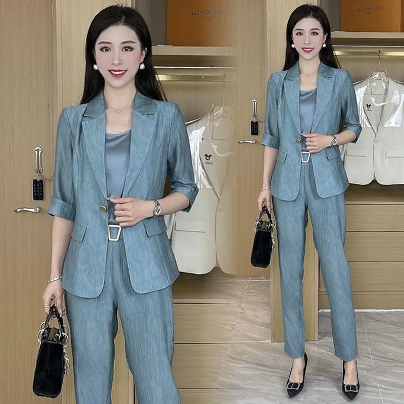 

Women's Fashion Professional Wear 2022 Autumn Casual Suit Pants Vest Three-piece Korean Elegant Blazers Trousers Suspenders Set