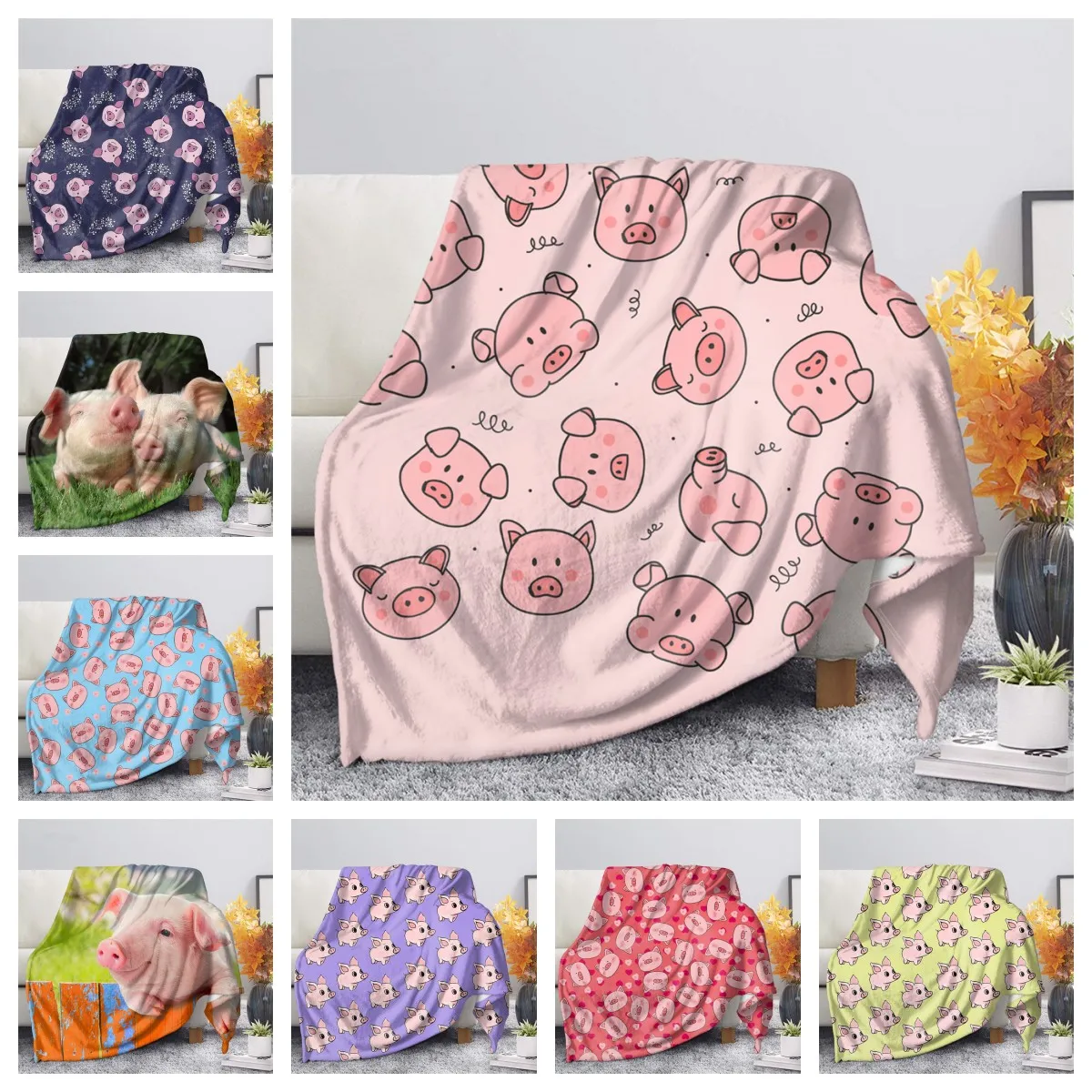 

Cute Pig Pink Fleece Blanket Warm Bedroom Throw Blanket on Bed Sofa Bedding Travel Sherpa Blankets for Adult Kids Girls Quilt