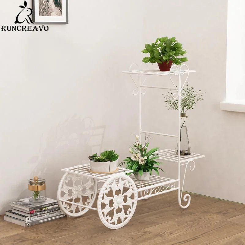 Cart Shape Flower Pot Stand, European-style Indoor Metal Plant Stand, Wedding Decoration Stand