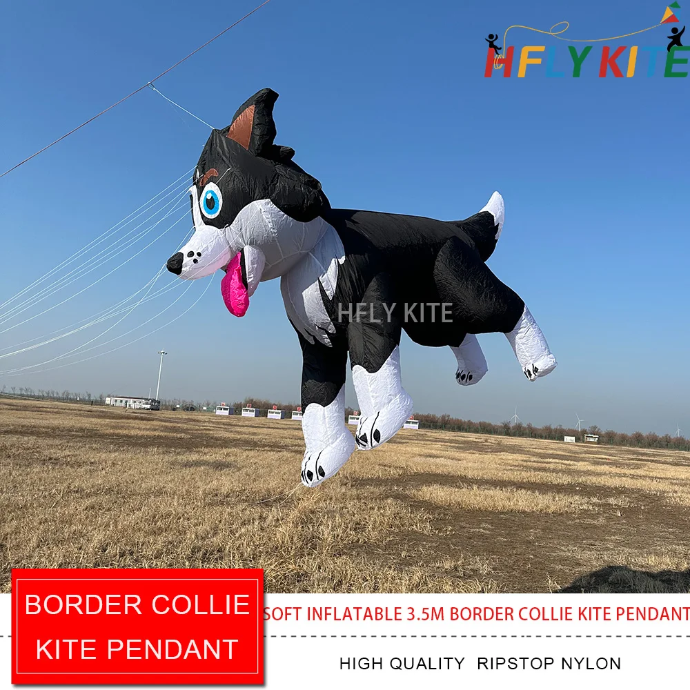 Фото Новый дизайн HFLY: большой воздушный змей-собака бордер-колли 3,5 м, высококачественный нейлон 40D, с милым животным-подвесом для взрослых №4