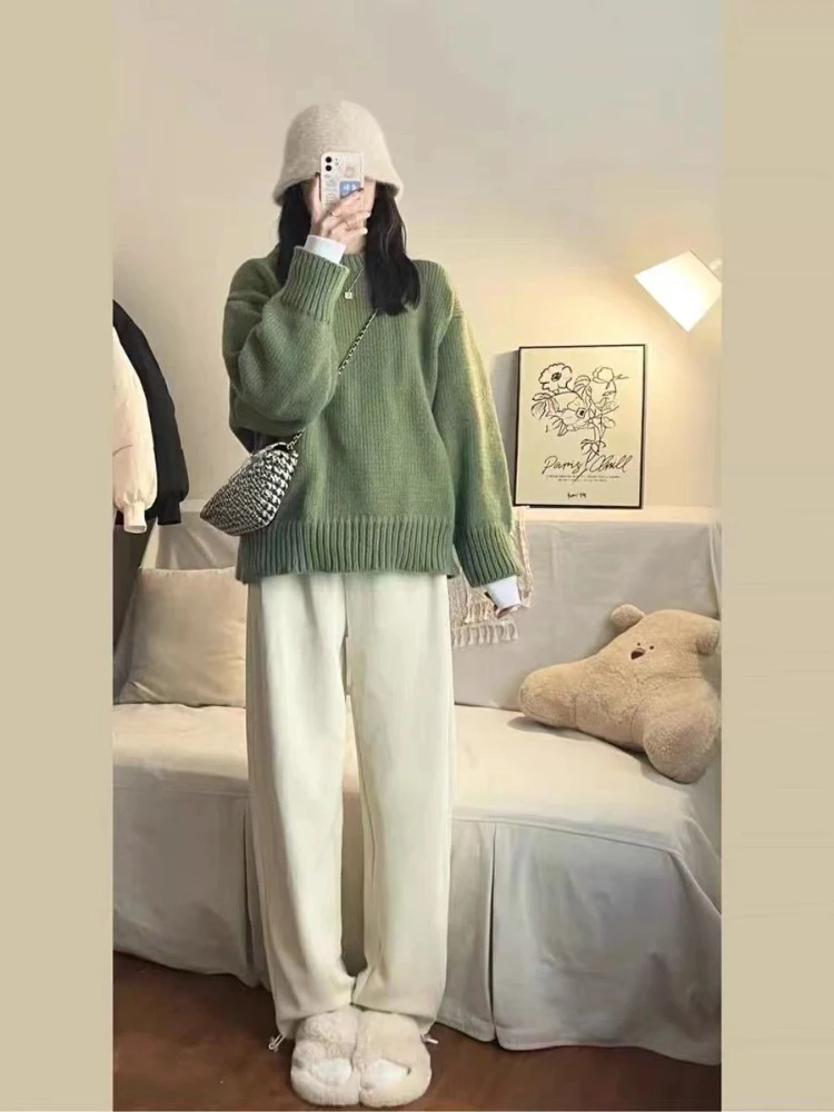 gaga Vintage Sweter Kobiety Jesień Zima Moda O Szyja Odzież wierzchnia Solidny Luźny Pulower Prosty Casual Dzianina Damski