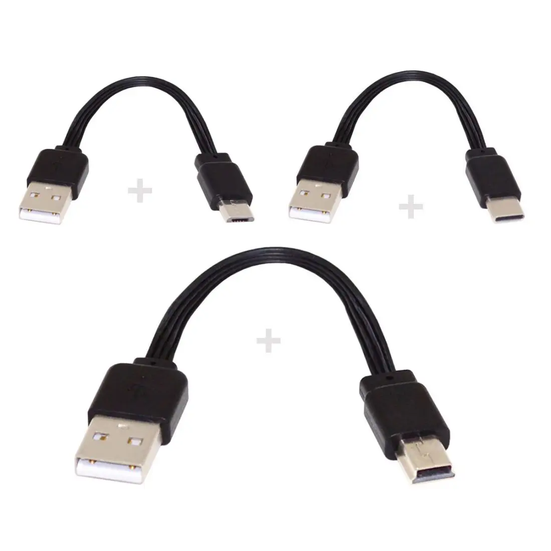 

Xiwai 3Pcs/Set USB 2.0 Type-A Male to Mini Micro USB Type-C Male Data Flat Slim FPC Cable for FPV & Disk & Phone 13cm