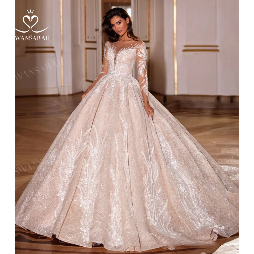 

Long Sleeve Ball Gown Wedding Dress 2023 Sweetheart Beaded Court Train Princess Bride SwanSarah AS206 Plus Size Vestido De Novia