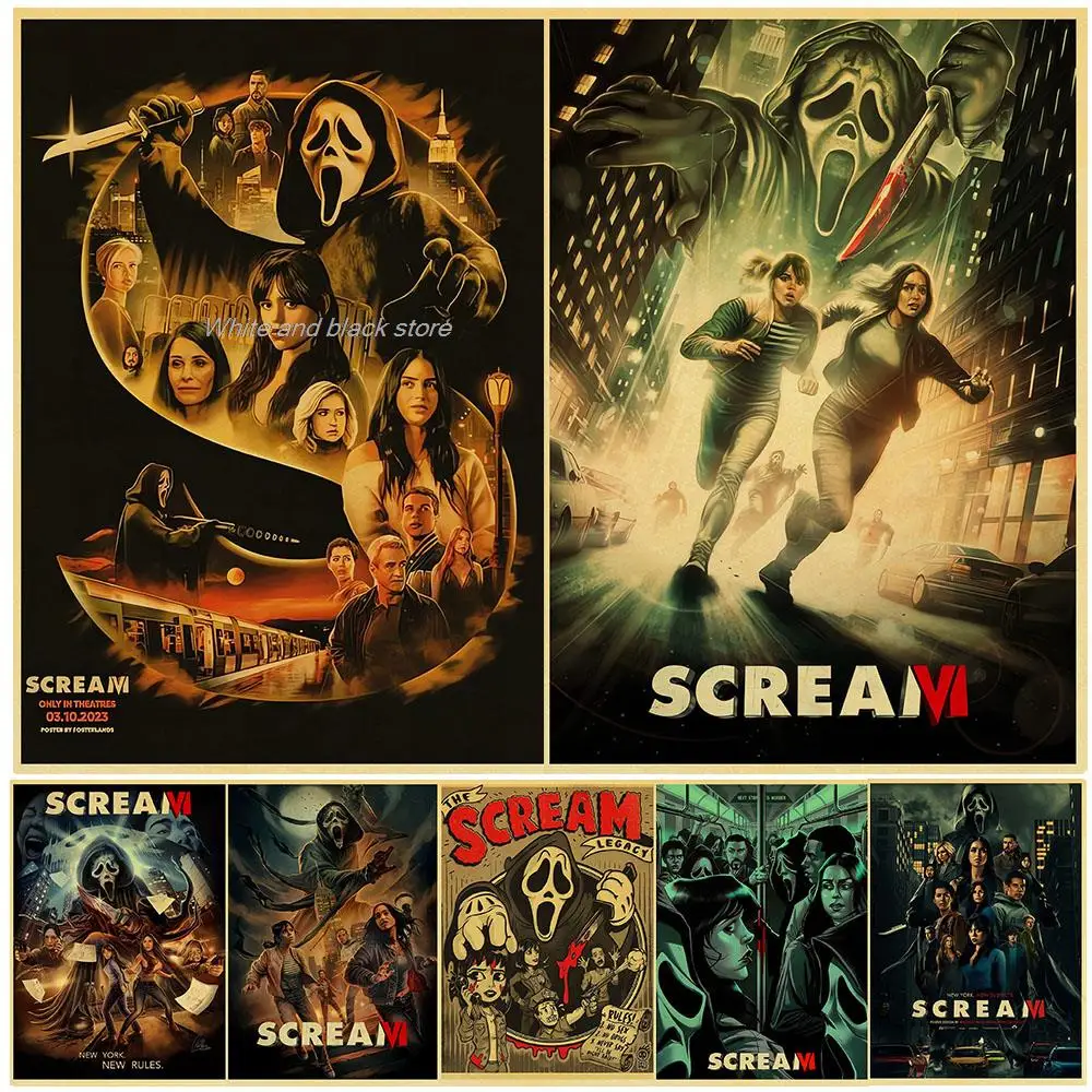 

Scream VI Poster Classic Horror Movie Posters Retro Prints Kraft Paintings 2023 New Movie Wall Art Picture Room Home Decoration