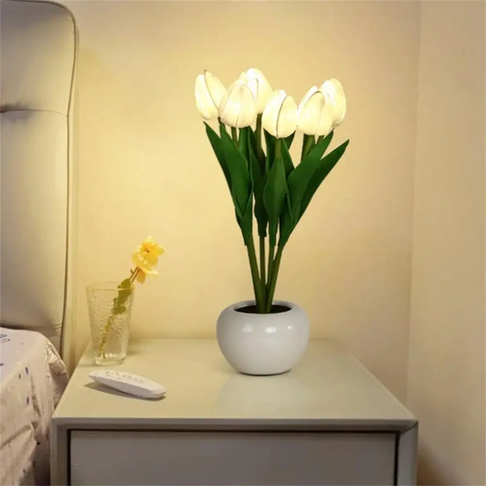 

Tulip LED Flower Table Lamp Simulation Night Light Home Decoration Atmosphere Lamp Romantic Potted Gift for Office Room Bar Cafe