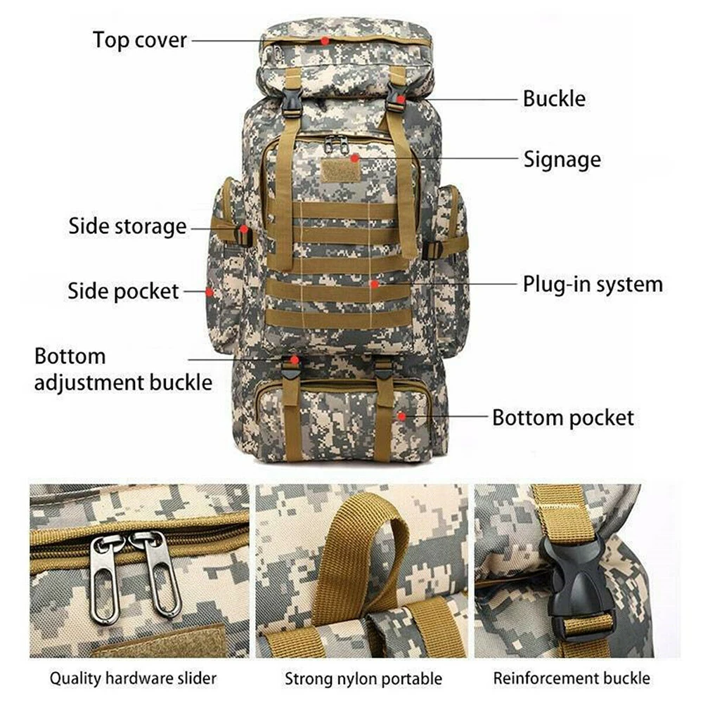 80L Military Tactical Backpack Army Shoulder Backpack Molle System Backpacks Outdoor Sports Backpack Camping Hiking Knapsacks