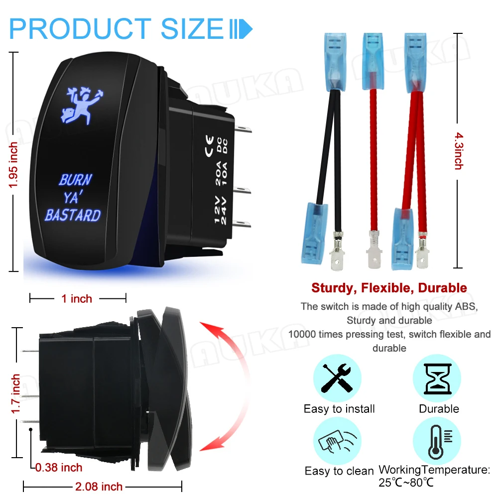 BURN YA BASTARD Кулисный переключатель Вкл.-Выкл. 12 В/24 В 5-контактный лазерный тумблер SPST