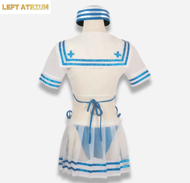 Фото Костюм для косплея Рем из аниме Re:Zero, милый купальник в морском стиле, полный комплект для вечеринок, Хэллоуина, повседневной носки, мягкий, удобный, хит продаж №3