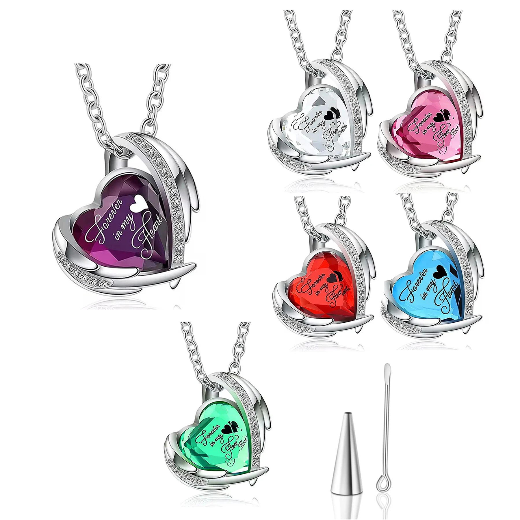 Ожерелье из нержавеющей стали с кристаллами в форме сердца для кремации женщин и