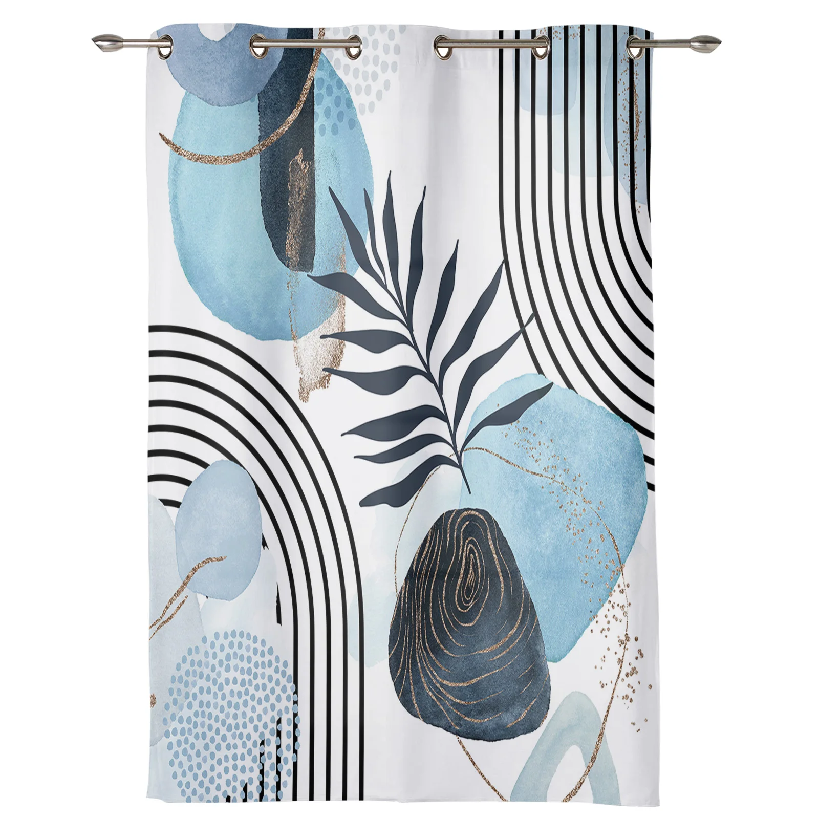 Шторы с абстрактным изображением листьев в стиле бохо тёмно-синие листья для